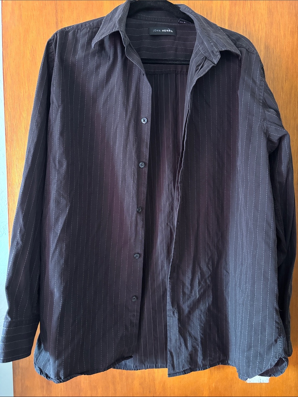John Henry Men’s Black Pinstripe Casual Button-Down Shirt